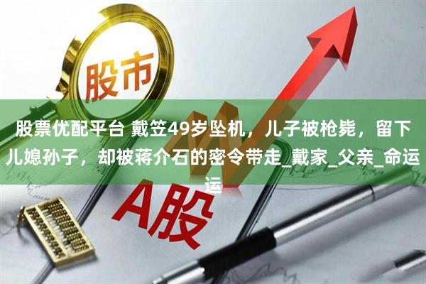 股票优配平台 戴笠49岁坠机，儿子被枪毙，留下儿媳孙子，却被蒋介石的密令带走_戴家_父亲_命运
